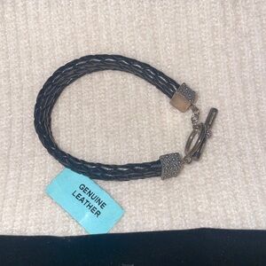 Michael Dawkins Sterling 3 Strand Black Leather Starry Night Toggle Bracelet